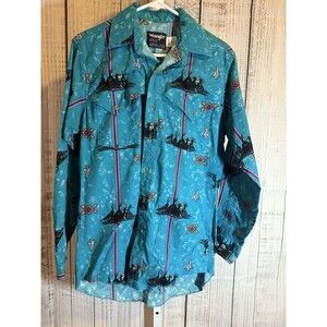 Vintage Wrangler Shirt Button Up Tepee Arrowhead Western Size 15 - 33 Long Sleev